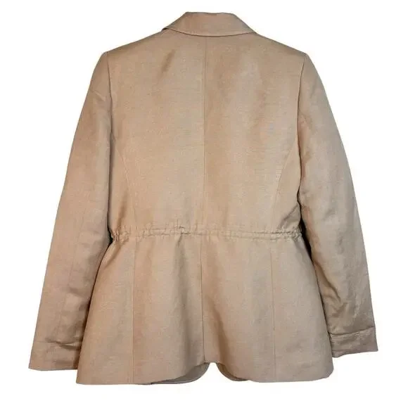 NWOT Calvin Klein Womens Linen Cinched Blazer Size 6 One Button Tan Breathable - Picture 5 of 14